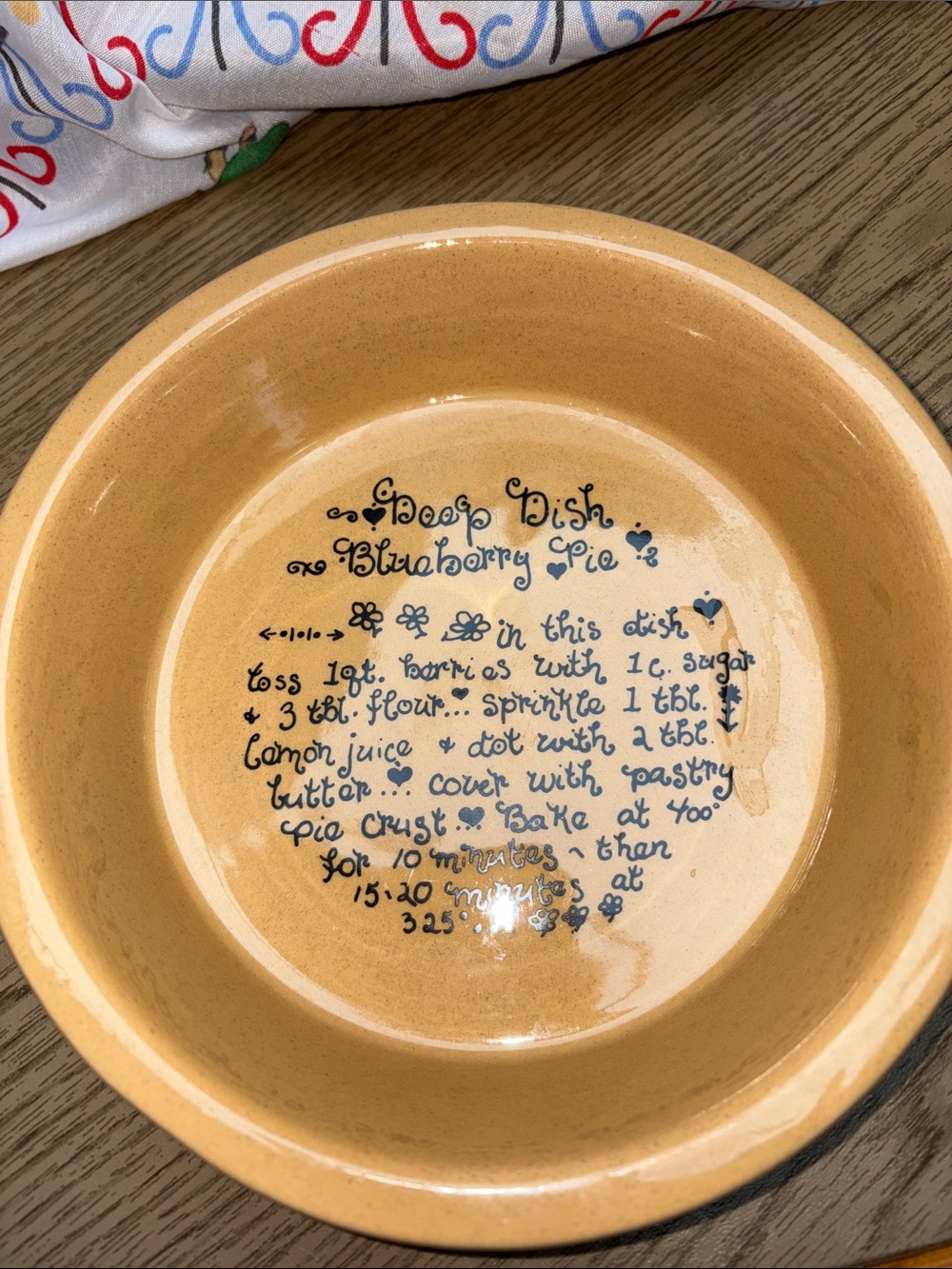 Ceramic Deep Pie Dish in Yellow with Handwritten Recipe